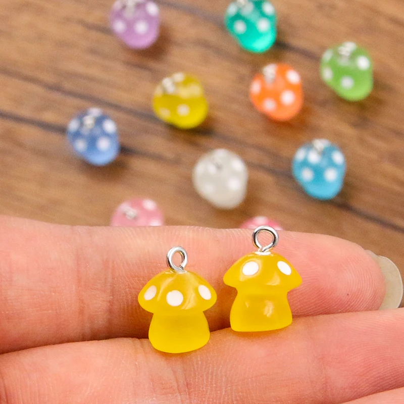 10Pcs 12*16mm 10 Color Mushroom Plant Transparen Resin Earring Charms Diy Findings Keychain Bracelets Pendant For Jewelry Making