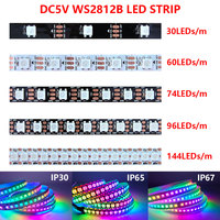 5V WS2812 WS2812B RGB Led Strip 30/60/74/96/144 Leds/m Black White PCB IP30 IP65 IP67 Individually Addressable IC Led Light Tape