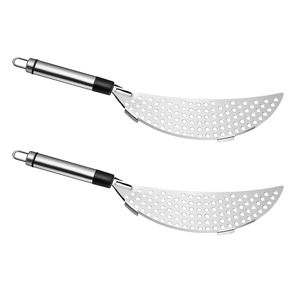 

2Pcs Stainless Steel Pot Drainer Crescent Strainer Handheld Kitchen Colander Efficient Water Drain Pan Strainer for Cooking
