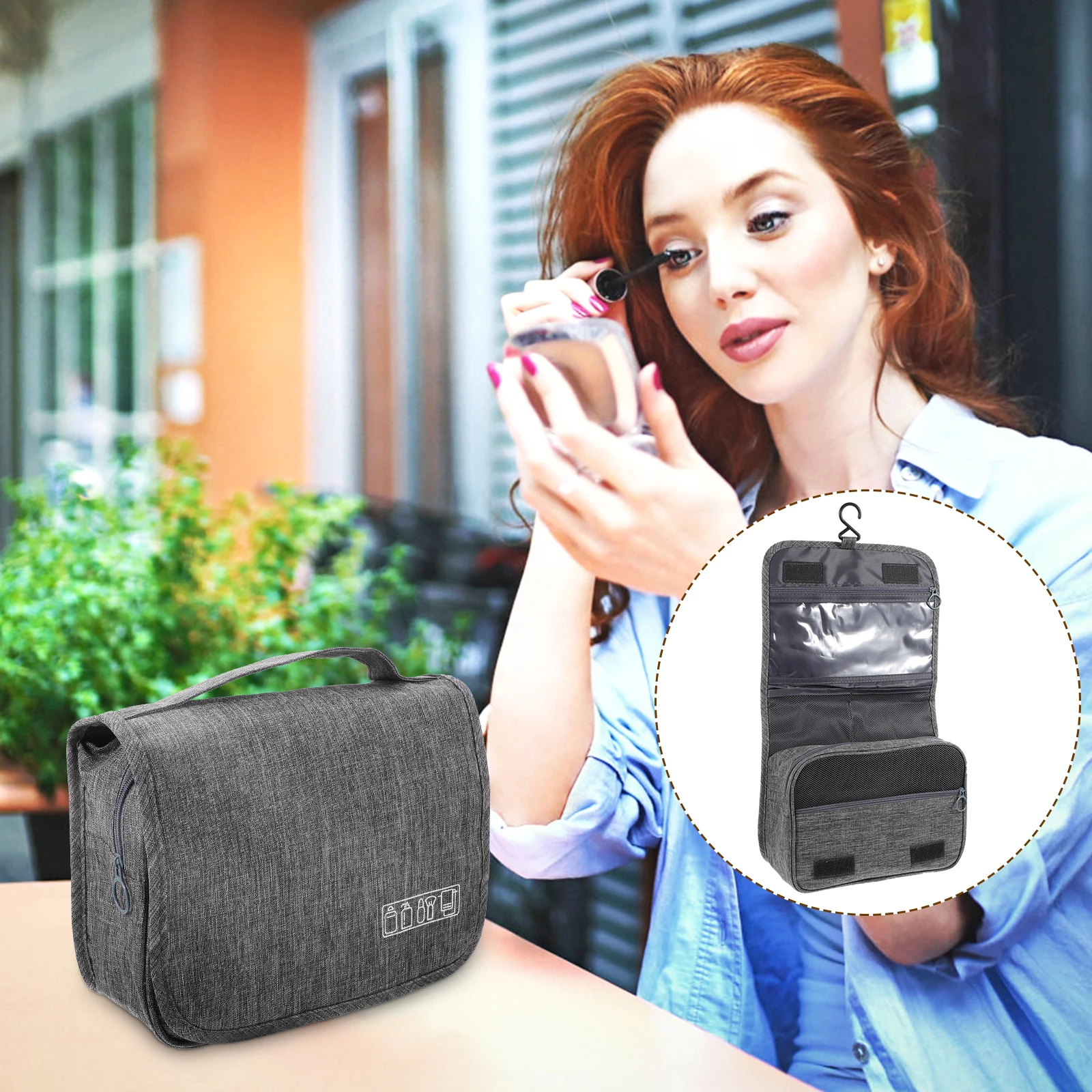 

Portable Toiletry Large Capacity Compact Folding Makeup Storage Bag Lightweight Travel with Zipper for Women