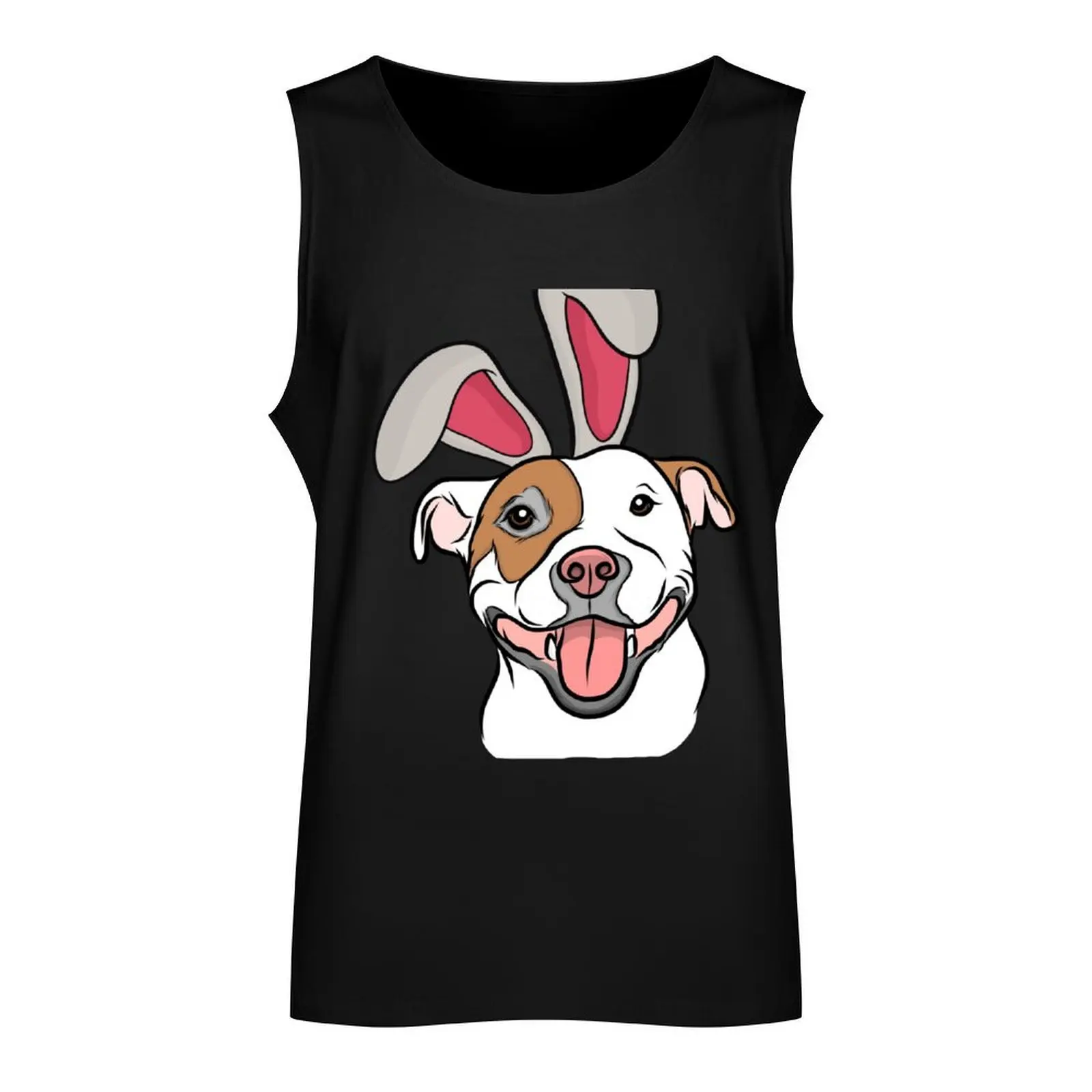 Happy Go Lucky Pit Bull Bunny Tank Top cotton t-shirts man muscle t-shirt muscular man