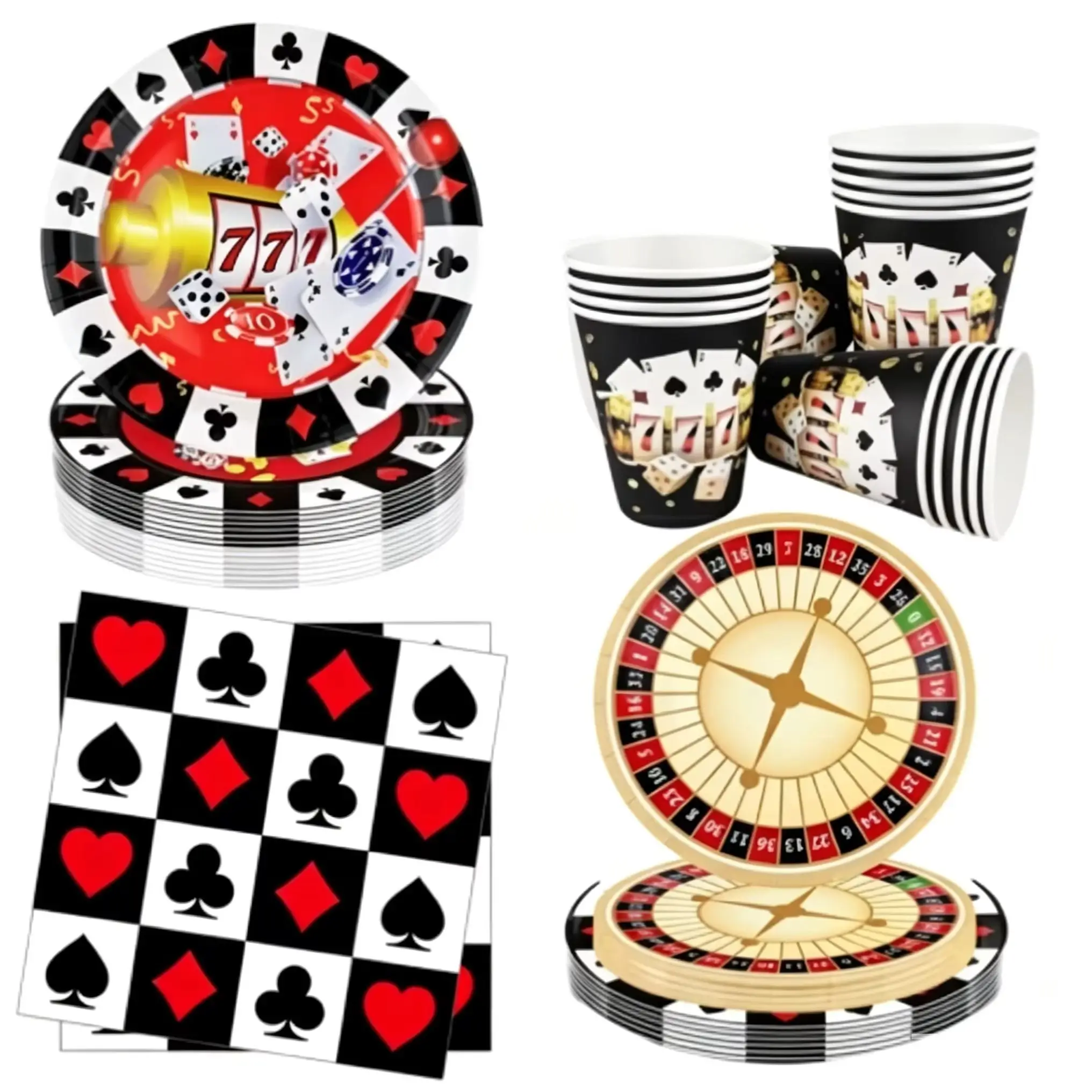 Casino-Geburtstagsparty-Zubehör für Erwachsene, Casino-Party-Dekorationen, Poker, Pappteller, Tassen, Servietten, Casino-Nacht, Vegas-Zubehör, Gefälligkeiten – Detail 1