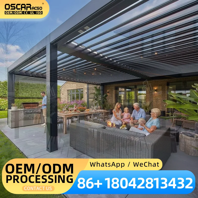Outdoor Motorized Blinds Aluminium Shade for Pavilion Garden Electric Bioclimatic Waterproof Customizable Size pergola