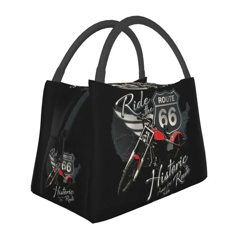 Custom Travel Motorcycle Ride The Historic Route 66 Lunch Bag Women Cooler Warm Insulated Lunch Boxes for Office Travel