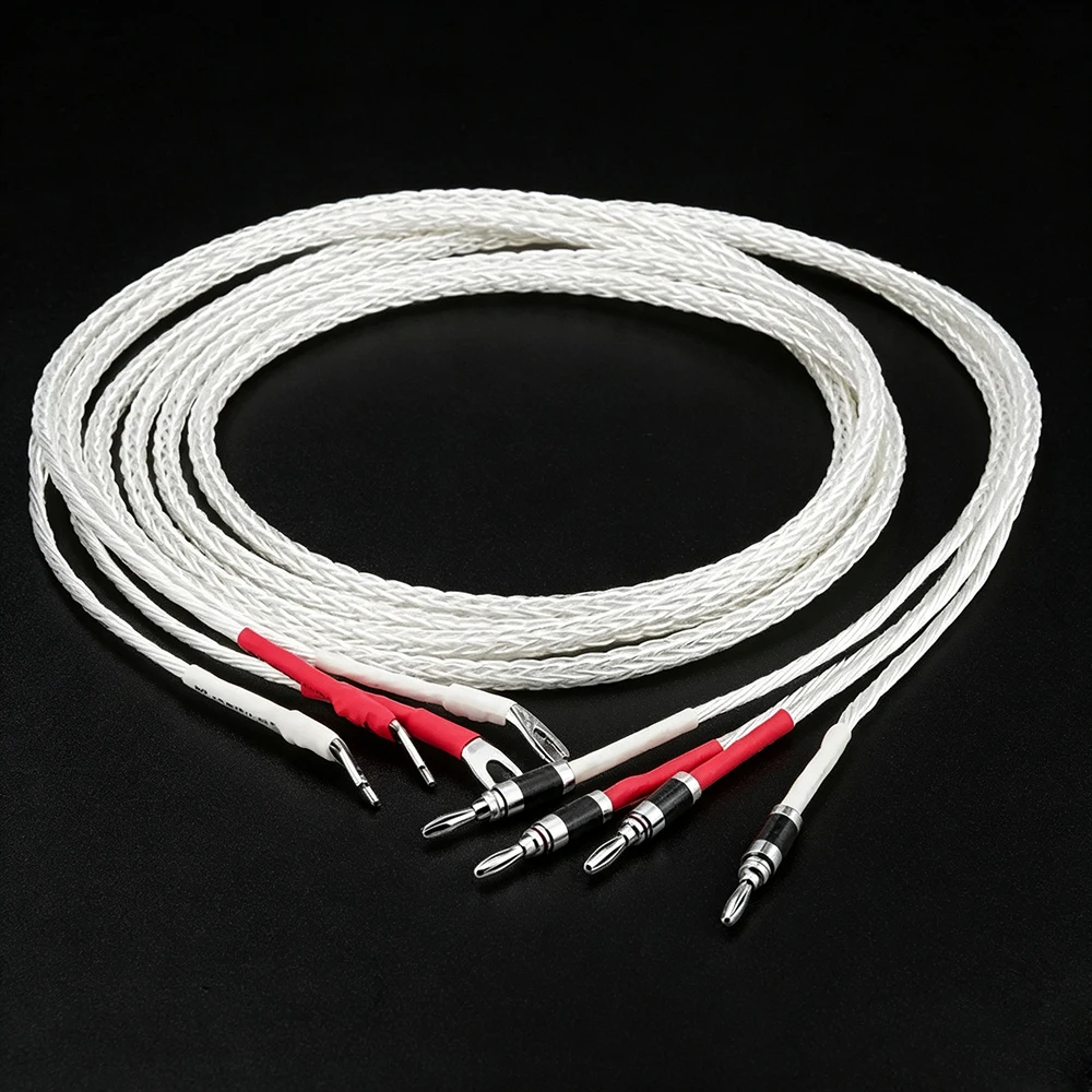 New Pair 8ag Pure Silver plated OCC Hifi Speaker Cable Hi-end Speaker Wire for Amplifier and CD banana plug to spade plug