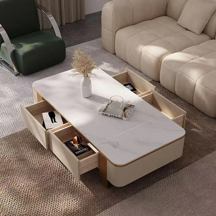 Modern Coffee Table Living Room Home Ornament Unique Coffee Table Platform Rectangular Metal White Italian Mesa Posta Home Decor