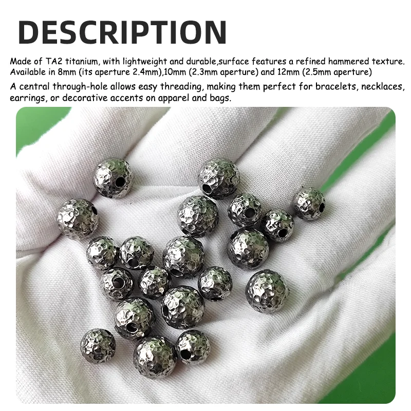 Unique Hammered Texture Titanium Beads 10mm 8mm Lightweight Durable DIY Jewelry Making Bracelet Necklace Earring Accessories