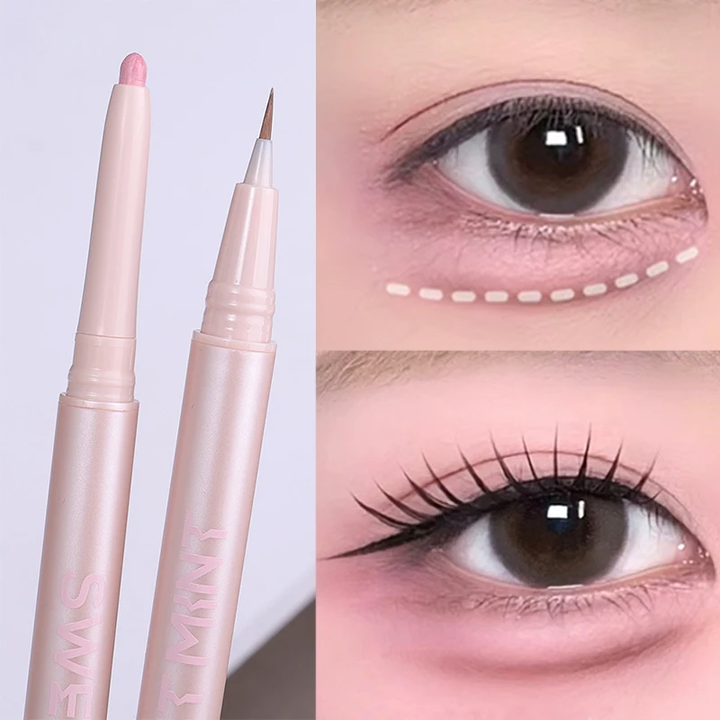 2 in 1 Pink Lying Silkworm Eyeliner Pen Waterproof Long Lasting Not Blooming Matte Pearlescent Eyeshadow Pencil Eye Makeup Tools