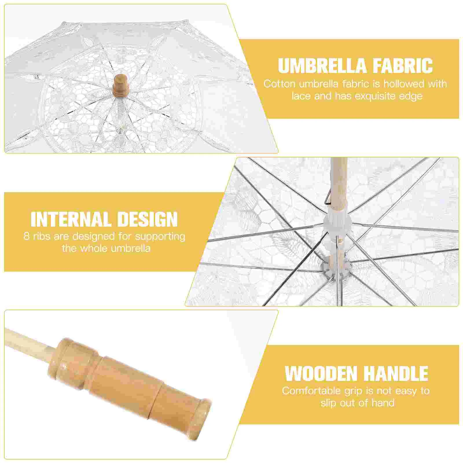 Pastoral Umbrella Decorative Wedding Lace Embroidered Parasol Bride Vintage White with Wooden Handle