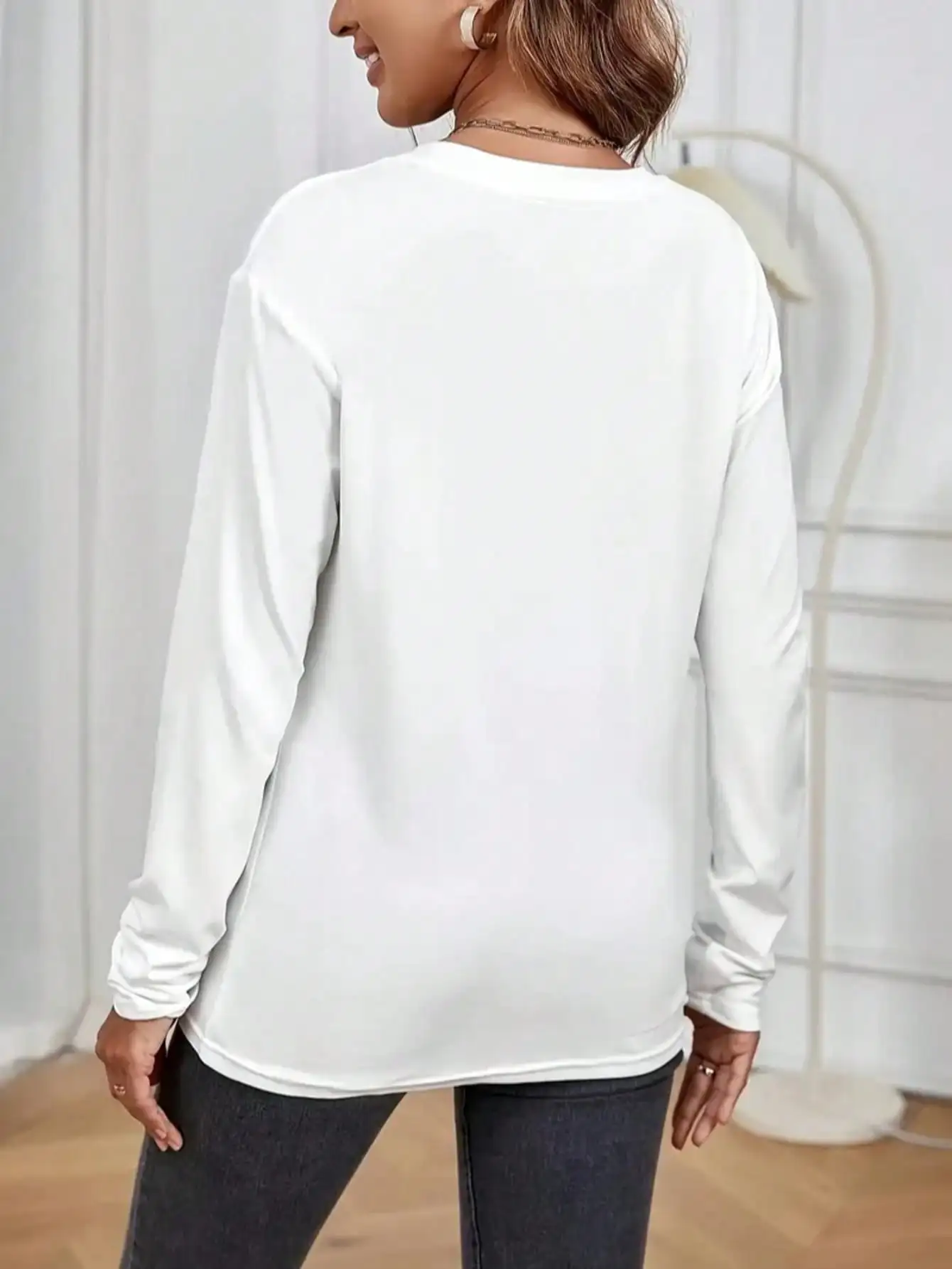 2026 Damen Frühling und Sommer Lässiges Slogan-Hunde-Print Rundhals Einfarbiges Langarm-Pullover T-Shirt – Detail 20