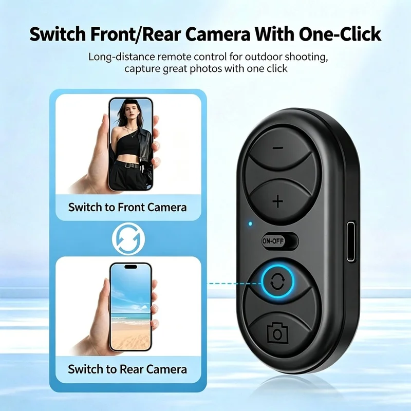 DT23 Bluetooth Remote Shutter Selfie Controller, Rechargeable Phone Camera Remote for Front Rear Camera, Zoom Focus Adjustment