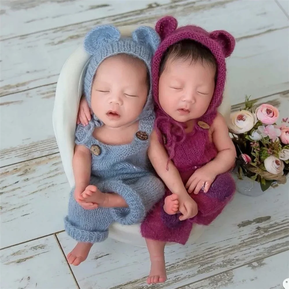 

Newborn Photography Outfit Baby Bear Knitted Jumpsuit Romper Hat Teddy Cap Baby Posing Clothing Studio Infant Photoshoot Props