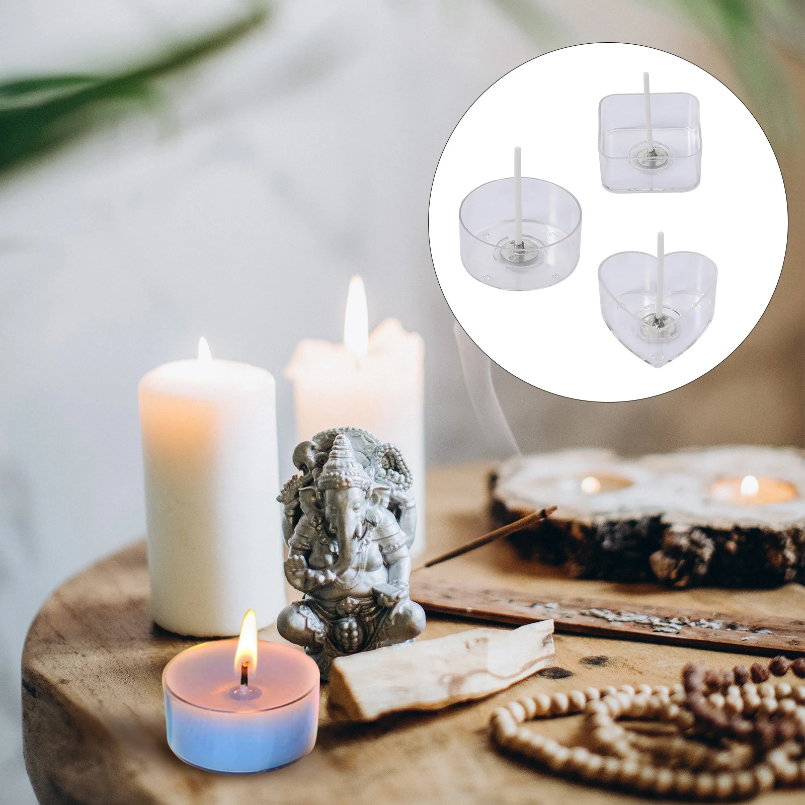 

20Pcs Tealight Holder Set Plastic Tealight Cups Square Heart Round Design DIY Making Wedding Decoration Candlewick