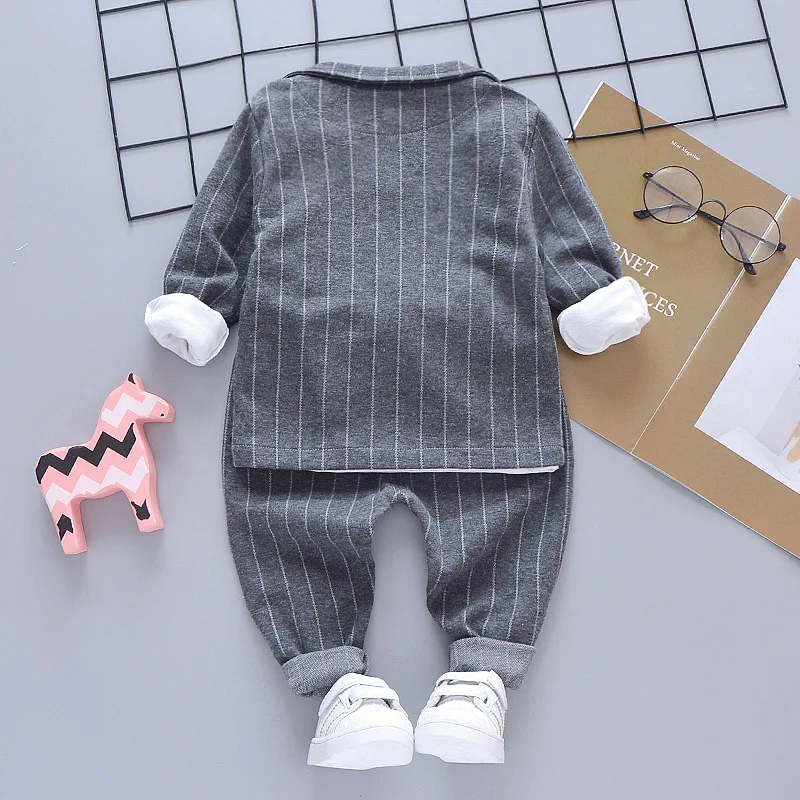 Fashion Children Gentleman Stripe Tops+Coat+Pants 3pcs Suits Baby Boys Tracksuit Party Formal Dress Up 1 2 3 4 Years