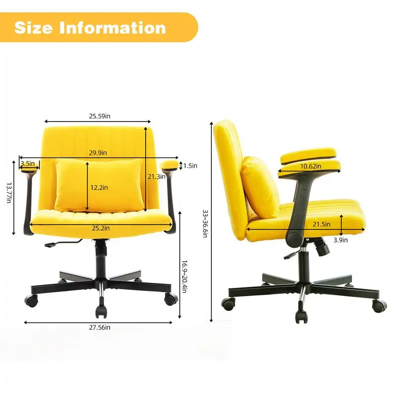 Ergonomic Yellow Linen Criss Cross Armrest Office Chair with Wheels for Home, Work & Study