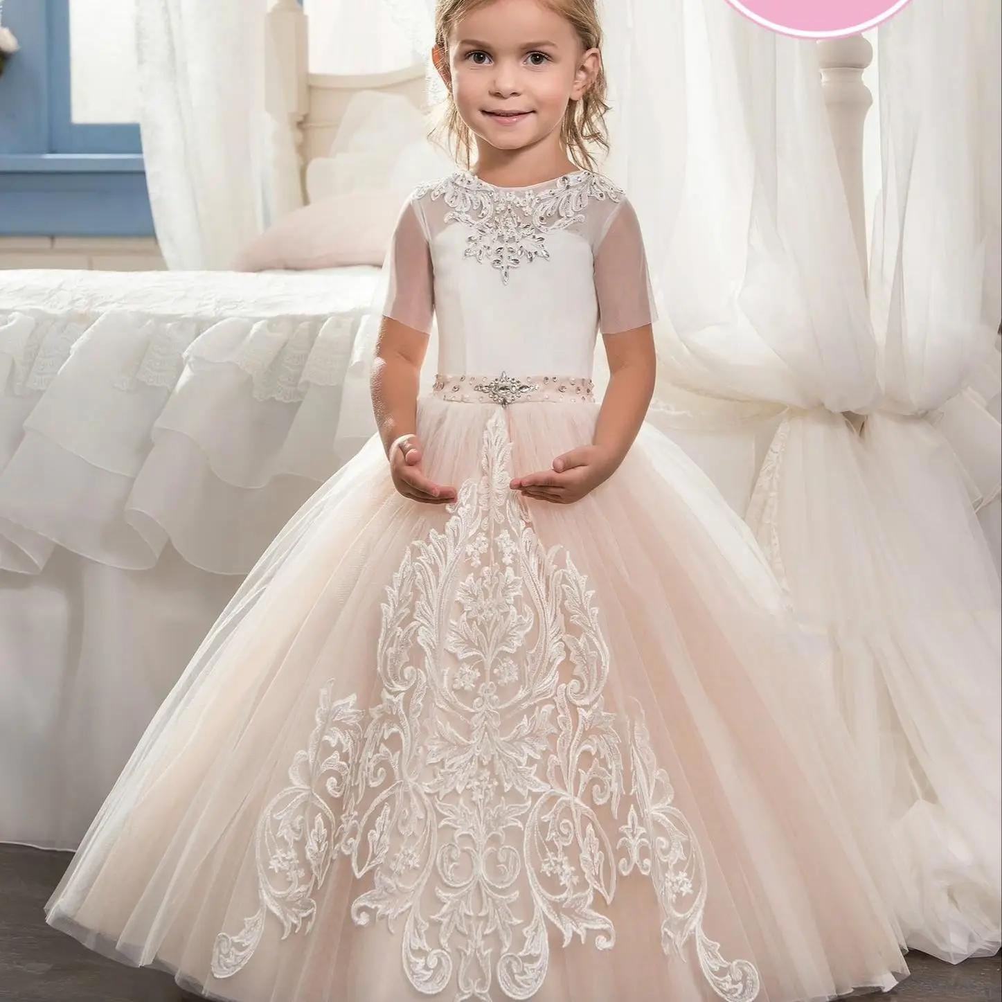 

Flower Girl Dress Lace Toddler Glitz 2023 Pageant Dresses Pretty Kids Prom Gown Communion Dresses Primera Comunion