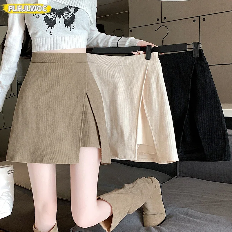 Corduroy Skirts New Korean Style Cute Sweet Girls Winter Spring Date Split Hem All-Match Mini Short Skirt