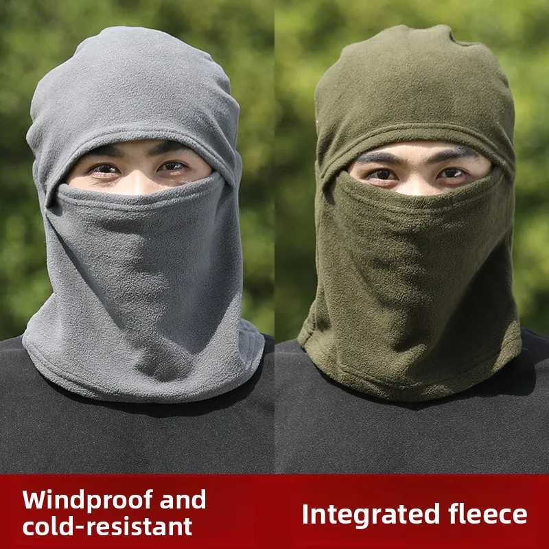 Unisex Fleece Lined Hooded Face Mask Scarf Integrated Hat Cycling Outdoor Windproof Warmth Retention round Top Casual Cap