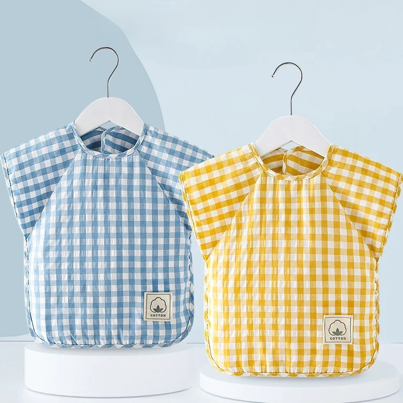 

Cotton Sleeveless Foldable Bibs for Baby Waterproof Clothes Bibs for Boys Girls Creative Plaid Design Infant Baby Bib 0-4Y