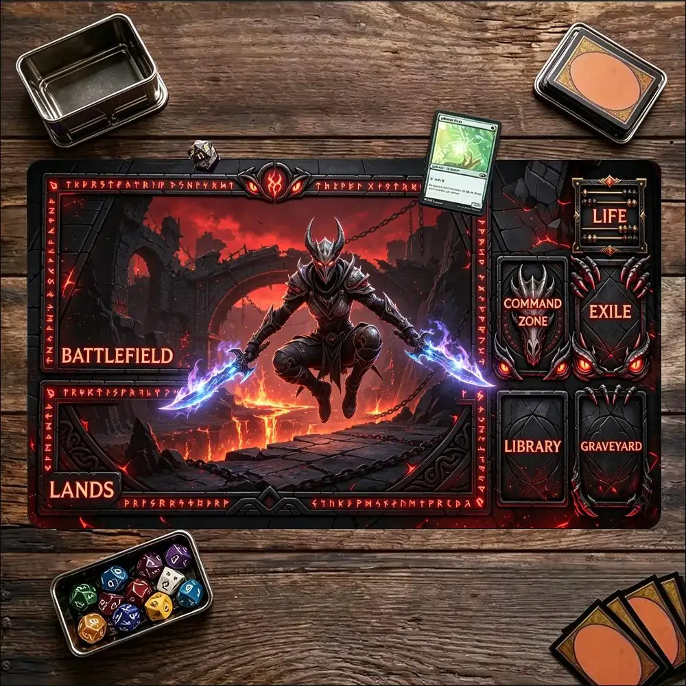 Gaming Desk Mat XXL Red Demon Lava Hell Warrior Stitched Edges Anti-Slip Base Keyboard Mousepad for Gamer Magic Card Mat