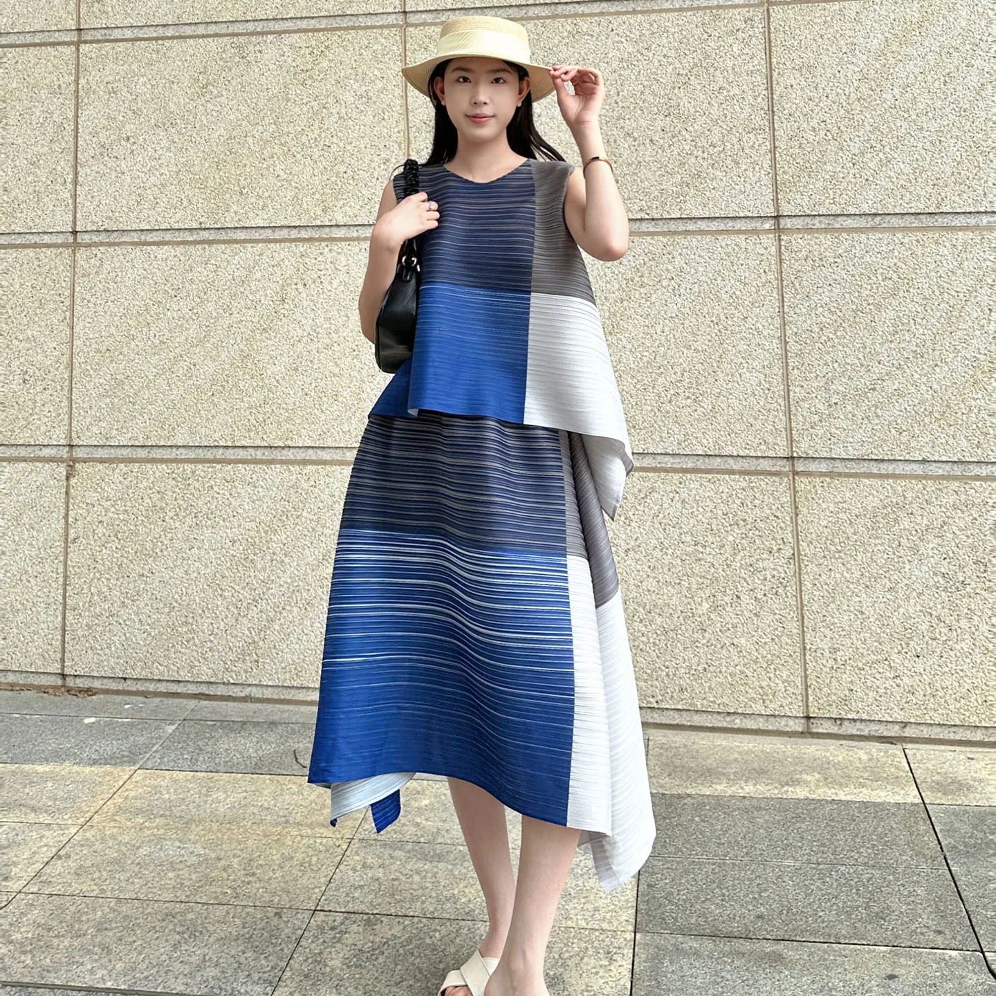 

Miyake Pleated Skirt Set Plisse Vintage Plus Size Splicing Plisse Fold Summer Pleat Top Loose Bustle Skirt Pleats 2 Piece Set