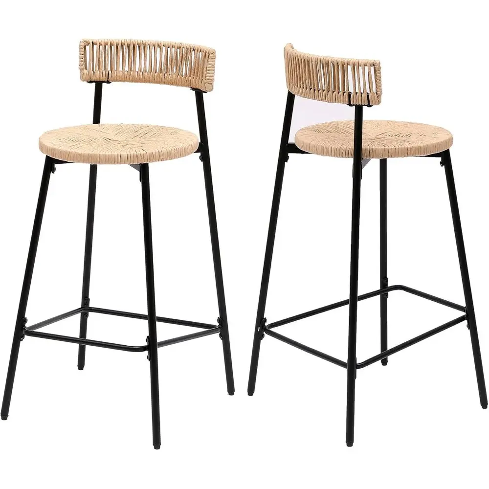 

Handwoven Paper Rope Bar Stools, Set of 2, Boho Style for Dining or Kitchen