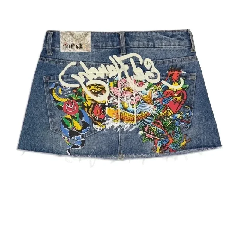 Nuevo 2025, ropa de calle Y2K, Harajuku, gótico, Hip Hop, estampado de letras, falda vaquera azul, moda Retro para mujer, cintura alta eqs9X