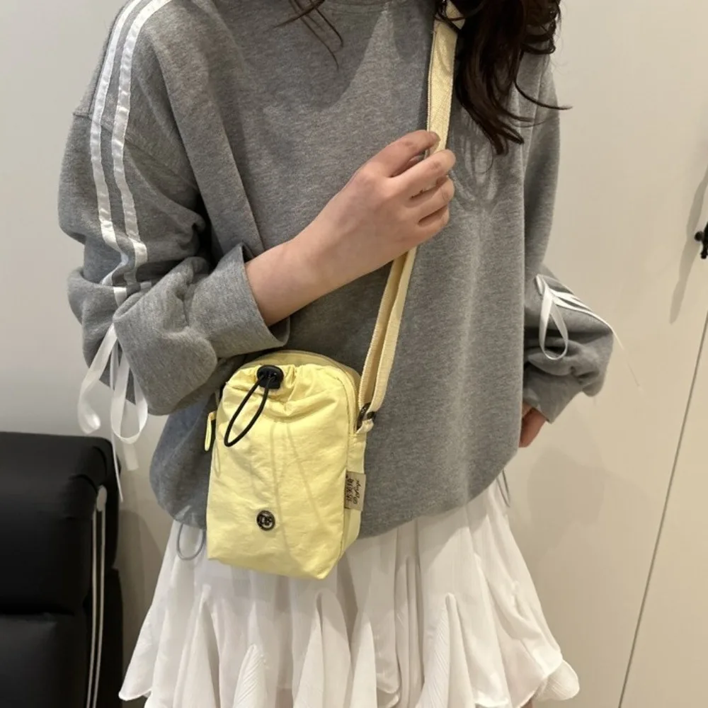 

Solid Color Mini Nylon Crossbody Bag Multifunctional Zipper Drawstring Small Square Bag Korean Style Storage Bag
