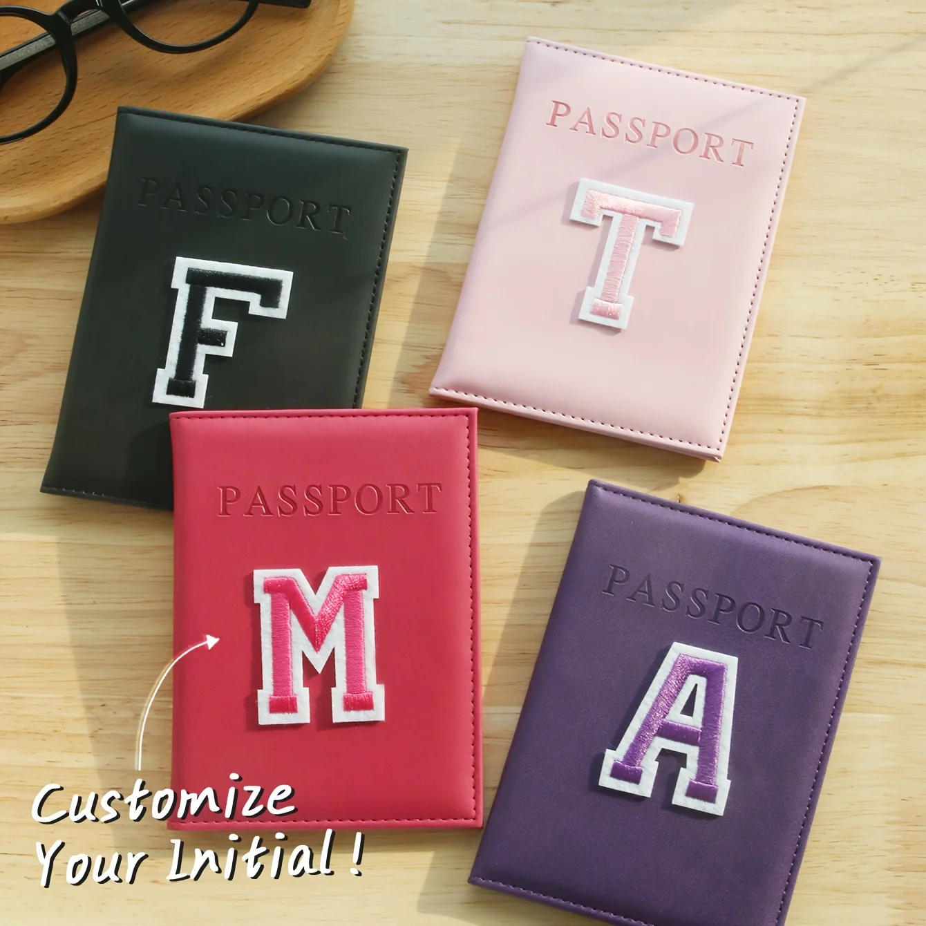 Porta pasaporte con inicial personalizada, funda para pasaporte con letras personalizadas inspiradas en béisbol, accesorios de viaje personalizados de cuero sintético