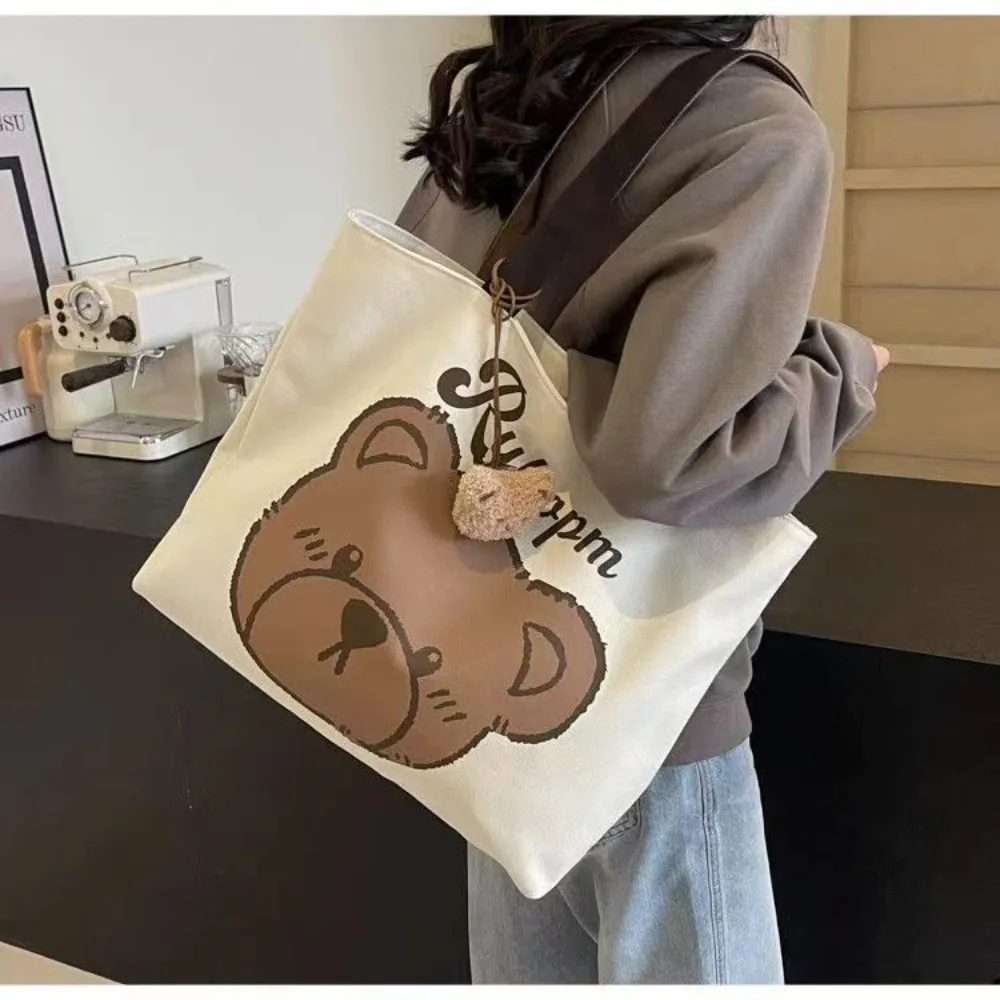 Borsa a tracolla in tela orso cartone animato borsa a tracolla borsa da scuola Tote di grande capacità borsa da pendolarismo Casual borsa ascellare