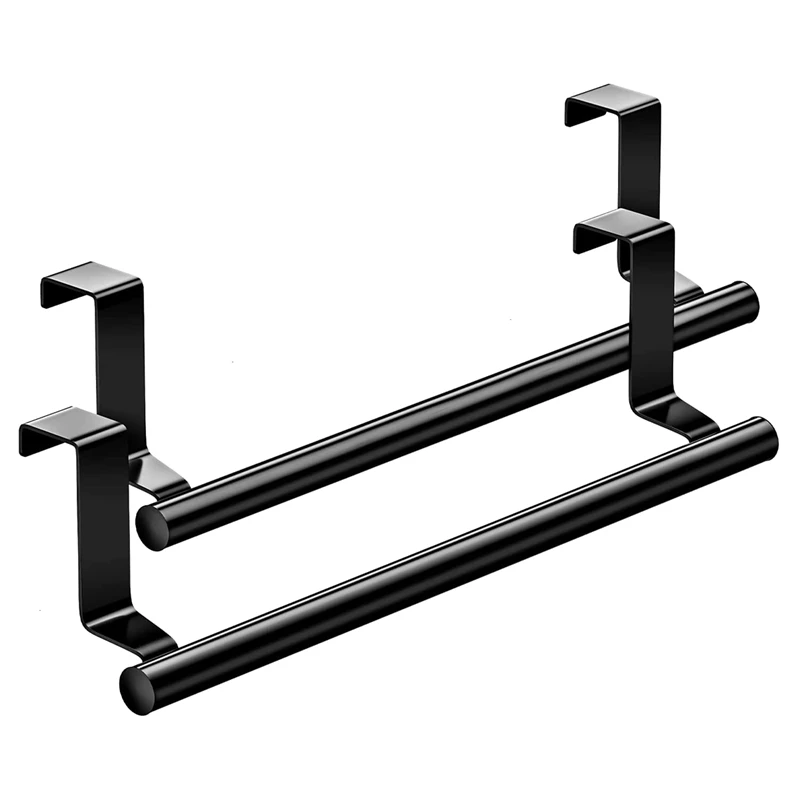 Over The Door Towel Rack, Kitchen Towel Holder, Over Cabinet Towel Bar, Matte Black 2 Pack,For Hand, Dish, Tea Towels