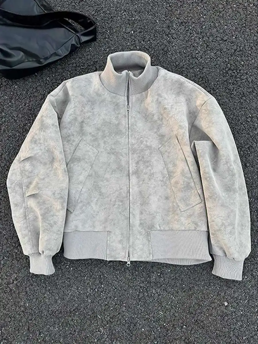 

Матовый окрашенный кожаный джет, мужской осенний американский бомбер, мотоциклетный летный джет с воротником-стойкой, бейсбольный orm, свободная посадка