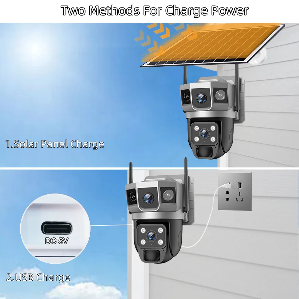12MP PTZ Auto Tracking 6K Solar CCTV Two Lens Three Screen WIFI Outdoor Waterproof Camera
