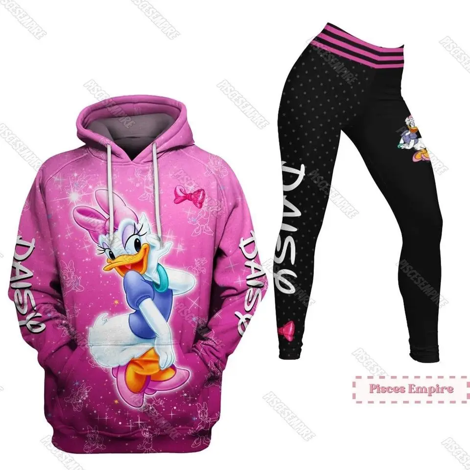 2024 New Daisy Duck 3D Felpa con cappuccio da donna Felpa con cappuccio Daisy Duck Pantaloni da yoga Pantaloni sportivi Tuta sportiva di moda