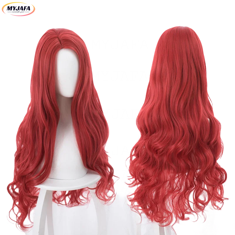 

High Quality Aquaman Mera Cosplay Wig 80cm Red Long Curly Wavy Heat Resistant Synthetic Hair Party Anime Cosplay Wigs + Wig Cap