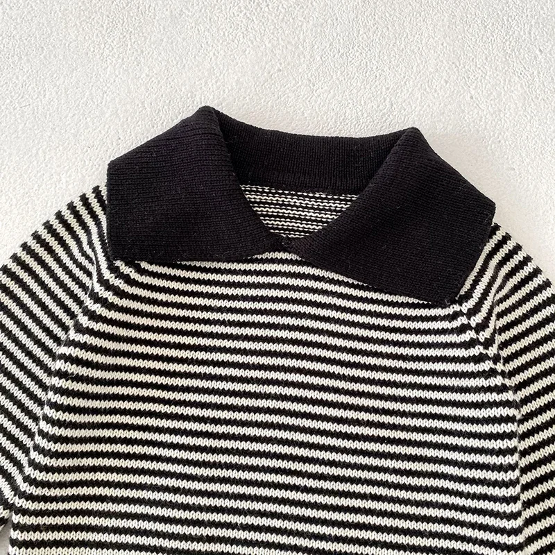 جديد ربيع 2026 بلوفر منسوج للأطفال البنات والأولاد بأكمام طويلة مخطط من 0 إلى 3 سنوات سترة للأطفال حديثي الولادة من البنات والأولاد