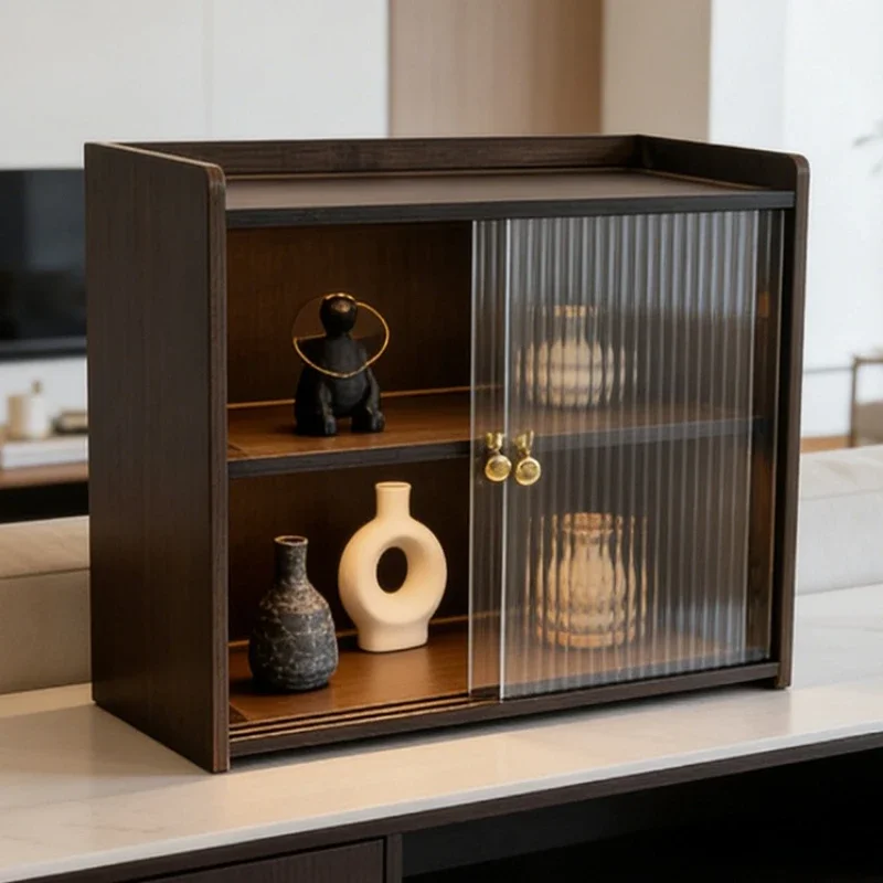 

Premium Desktop Storage Rack, No Punching Cup Holder Ornament With Sliding Door, Living Room Finishing Dust Locker Factory