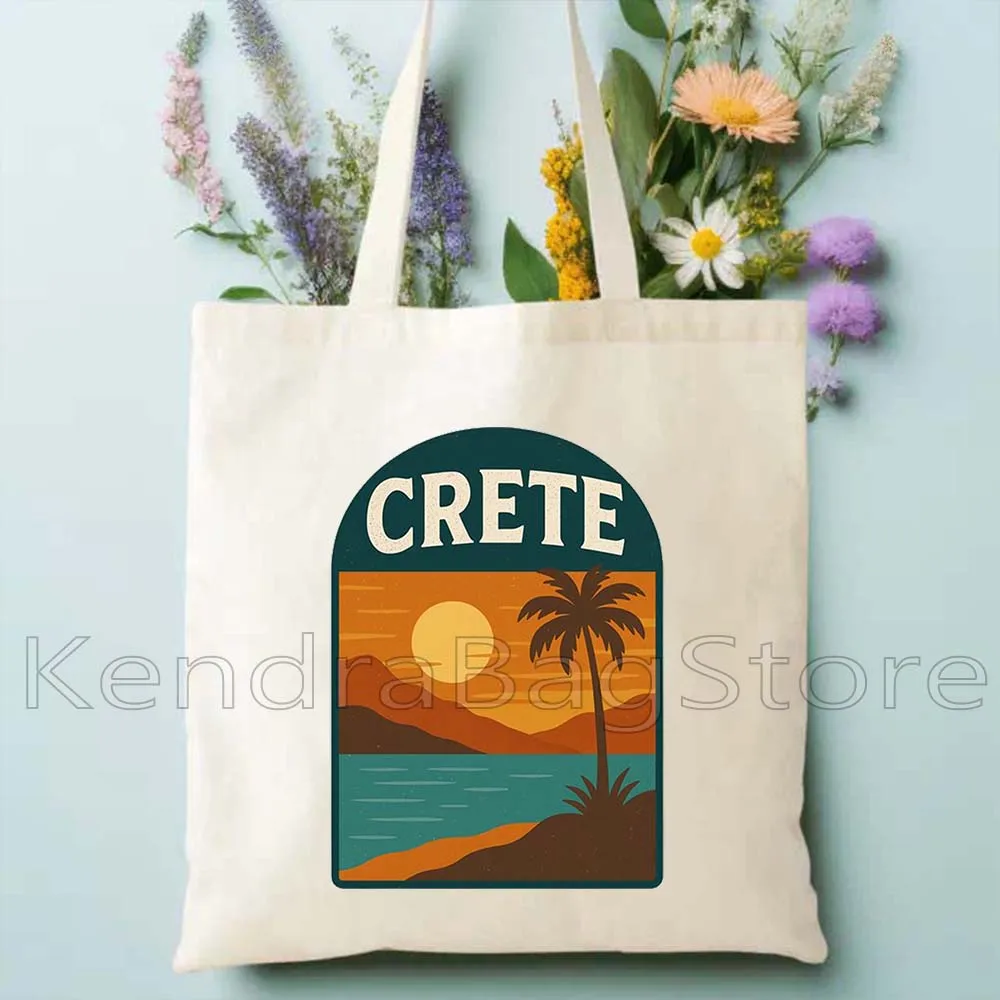 الجمالية ناكسوس كريت اليونان سانتوريني شاطئ الغروب الرجال النساء قماش حقيبة كتف Harajuku المتسوق القطن حقيبة يد للتسوق