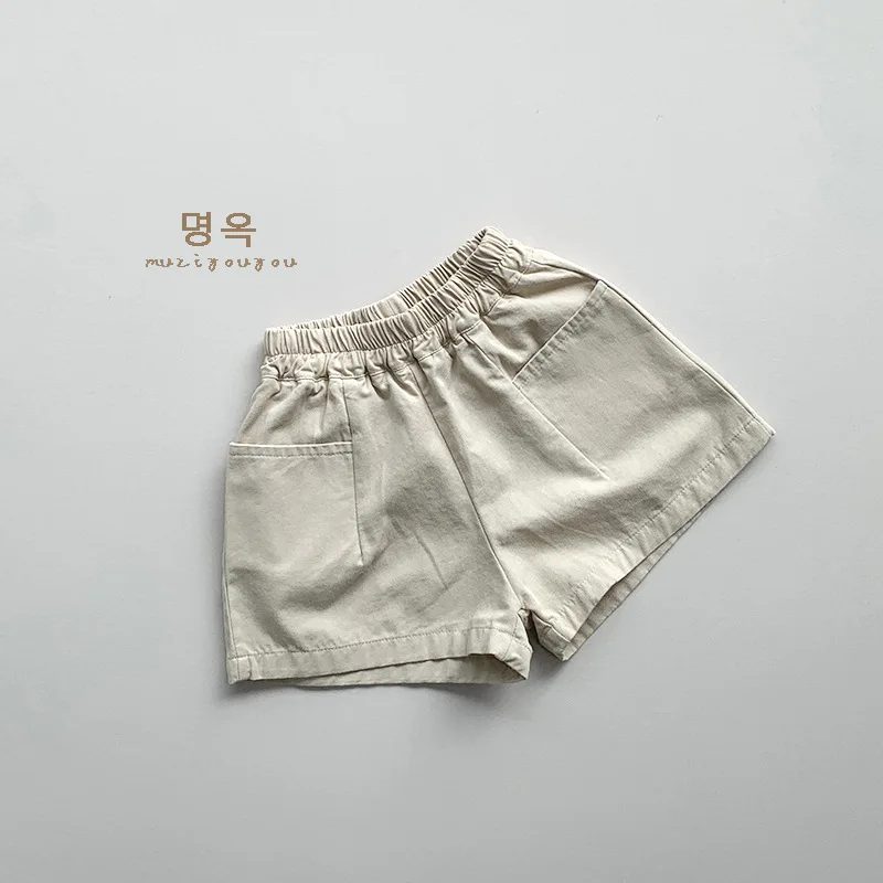 2024 Summer New Children Vintage Solid Color Shorts For Boys Girls Casual Shorts Loose Baby Pocket Short Pants Kids Clothes