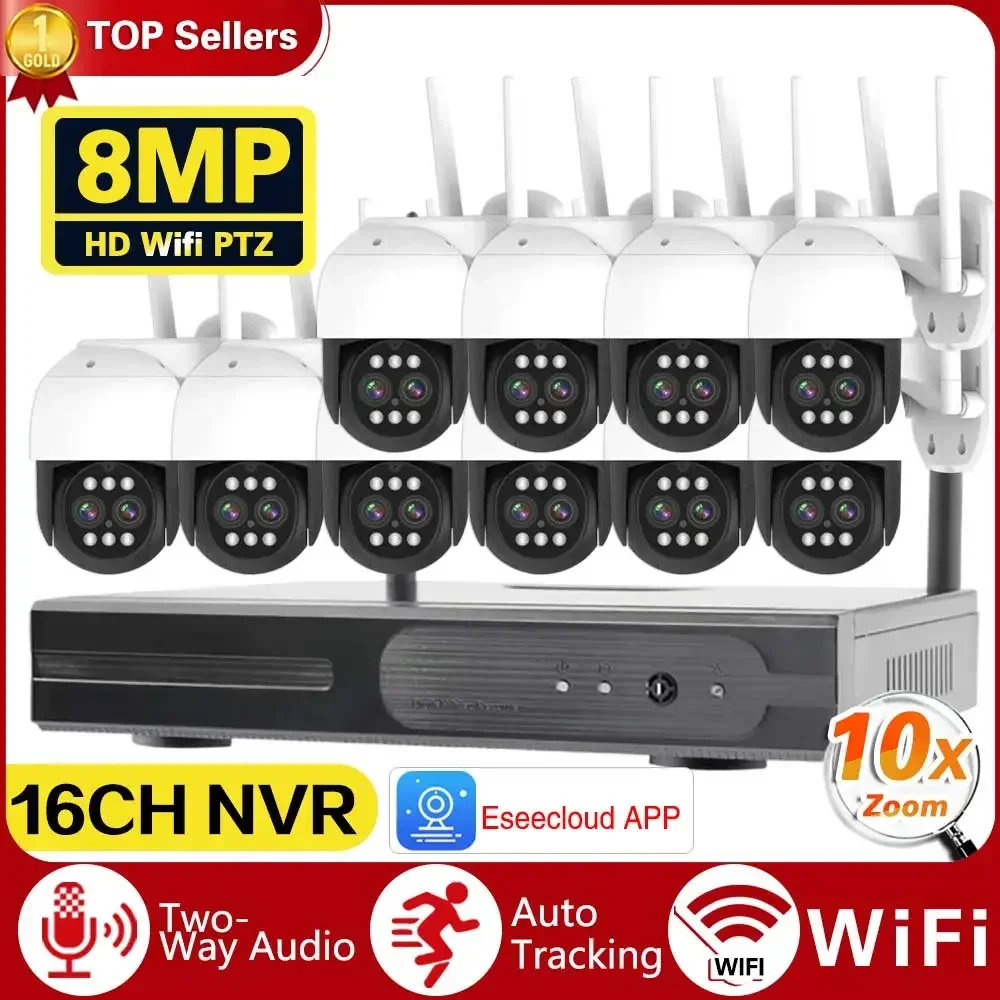 

4K 8MP 5MP HD WIFI CCTV Surveillance System 2-Way Audio Waterproof Dual-Lens PTZ WIFI IP Security Camera 10CH P2P NVR Video Kit