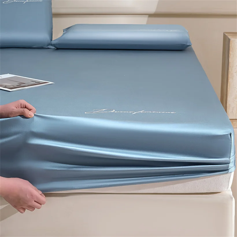 Organic Eucalypthus Lyocell Fitted Sheet with Elastic Band Silky Cooling Mattress Cover Customized Double Queen King Size Sheets - view 2
