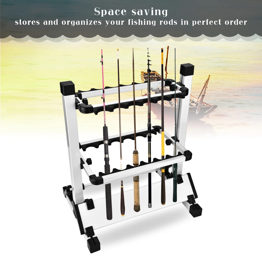 

12 Slots Fishing Rod Rack Holder Aluminum Alloy Fishing Rod Pole Bracket Display Stand Tackle For Fishing Rods Set Capacity