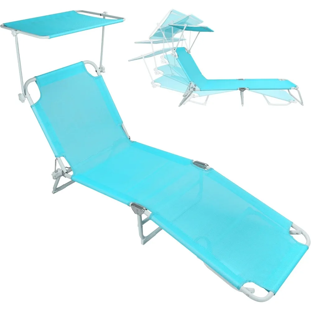 

Foldable Chaise Lounge Chair with 360° Canopy Sunshade, Carry Handle Beach Sunbathing Tanning Chair 4 Position Adjustable