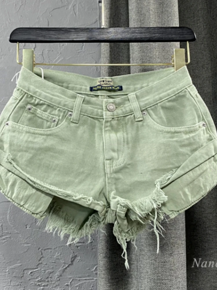 Summer Hot Pants Women 2023 New Ripped Tassel Outerwear Holiday Beach Shorts Green Blue Short Femme Nancylim