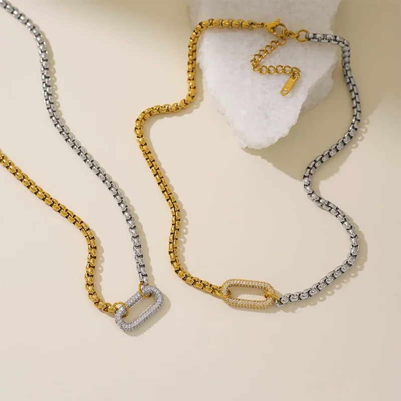 Rhinestone U shape pendant necklaces stainless steel necklaces for women minimalist simple geometric stainless steel jewelry