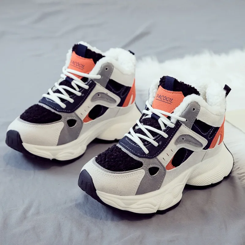 أحذية نسائية قطنية مع مخمل مضاف، عزل سميك، قمة عالية، أحذية رياضية شتوية جديدة متعددة الاستخدامات لعام 2025 للطلاب #3