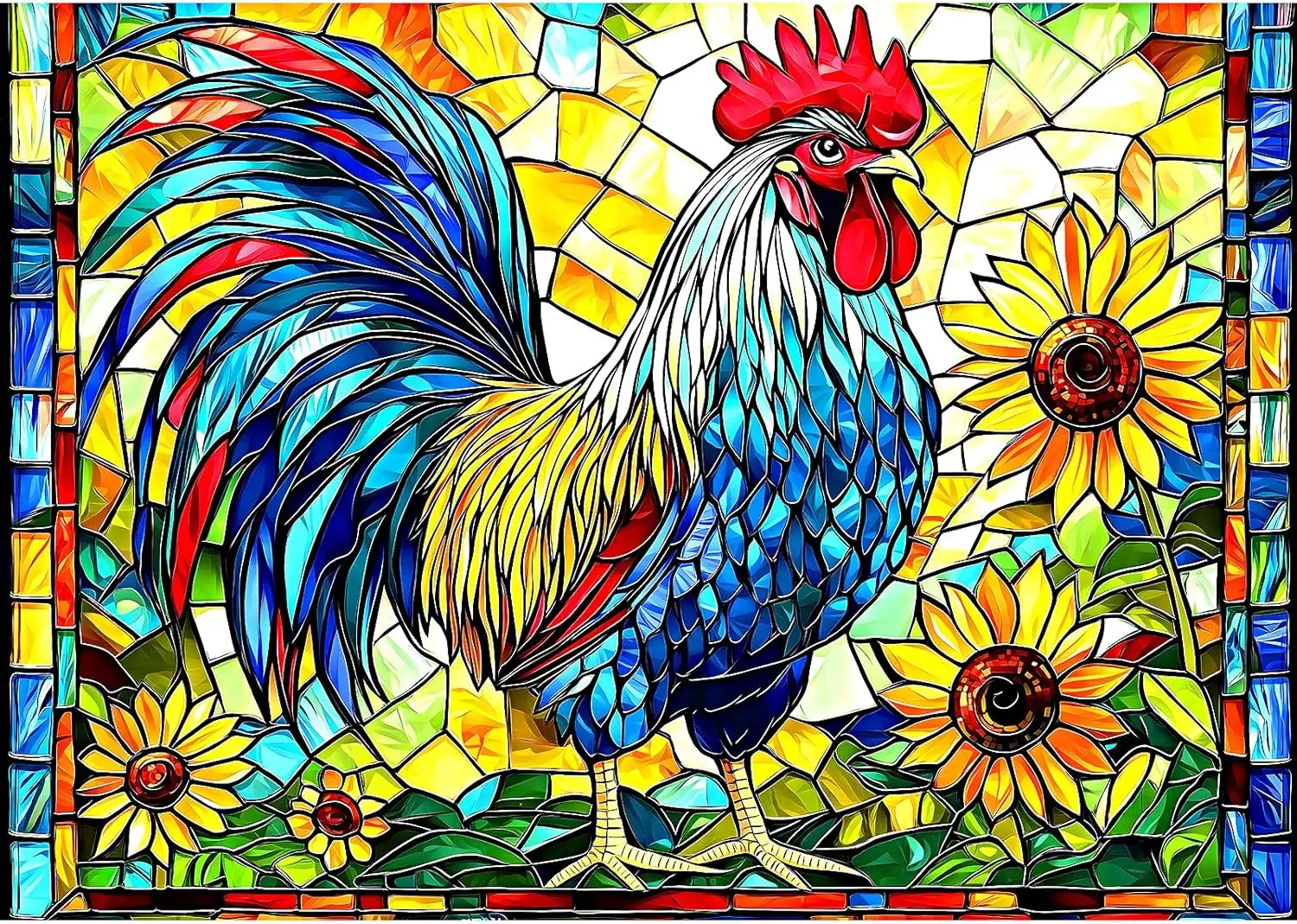 

Colored Glass Rooster 1000/500/300 Pcs Wooden Puzzle Jigsaw Puzzle for Challenging Family Activity Games Holiday Birthday Gift