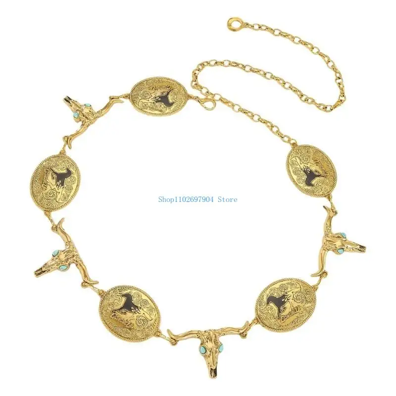 

N7YF Trendy Waist Chain Cowboy Waist Chain Belly Chain for Dress Elaborate Charm