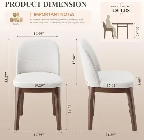 Wooden Dining Chairs Set of 6, Upholstered Kitchen & Dining Room Chairs with Thickened Wooden Legs, Farmhouse Side