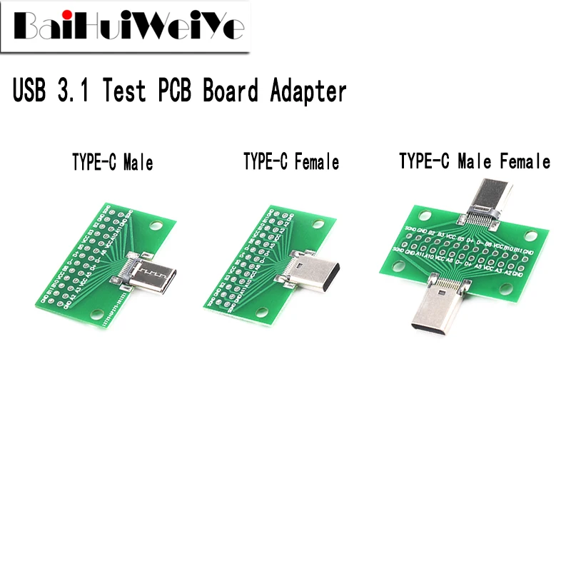 Type-C Male To Female USB 3.1 Test PCB Board Adapter Type C 24P 2.54mm Connector Socket For Data Line Wire Cable Transfer Double